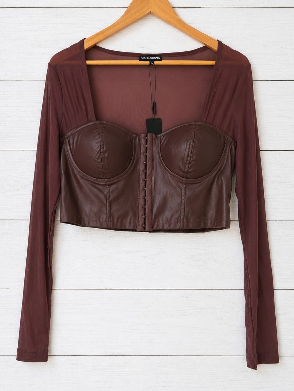 NWT Fashion Nova Brown Faux Leather Bustier Crop Top ONLY Size M